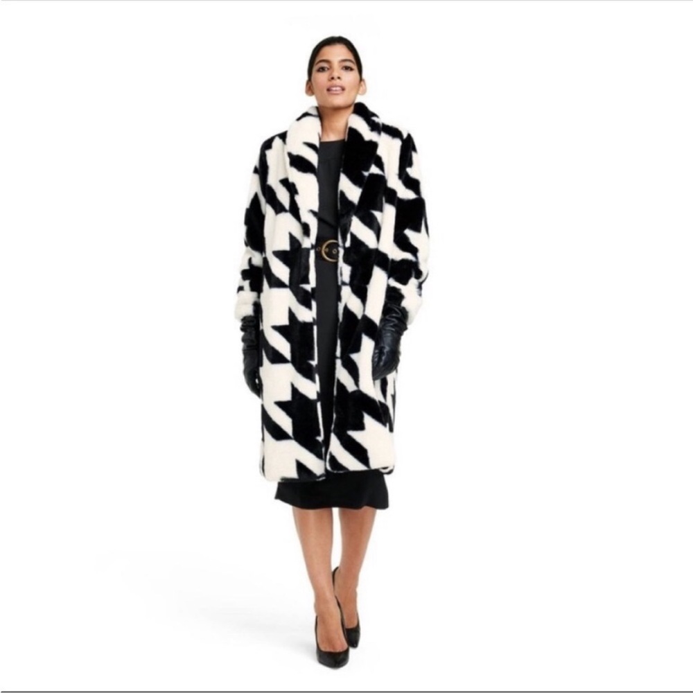 New! Sergio Hudson x Target Vegan Fur Cardigan Coat Houndstooth